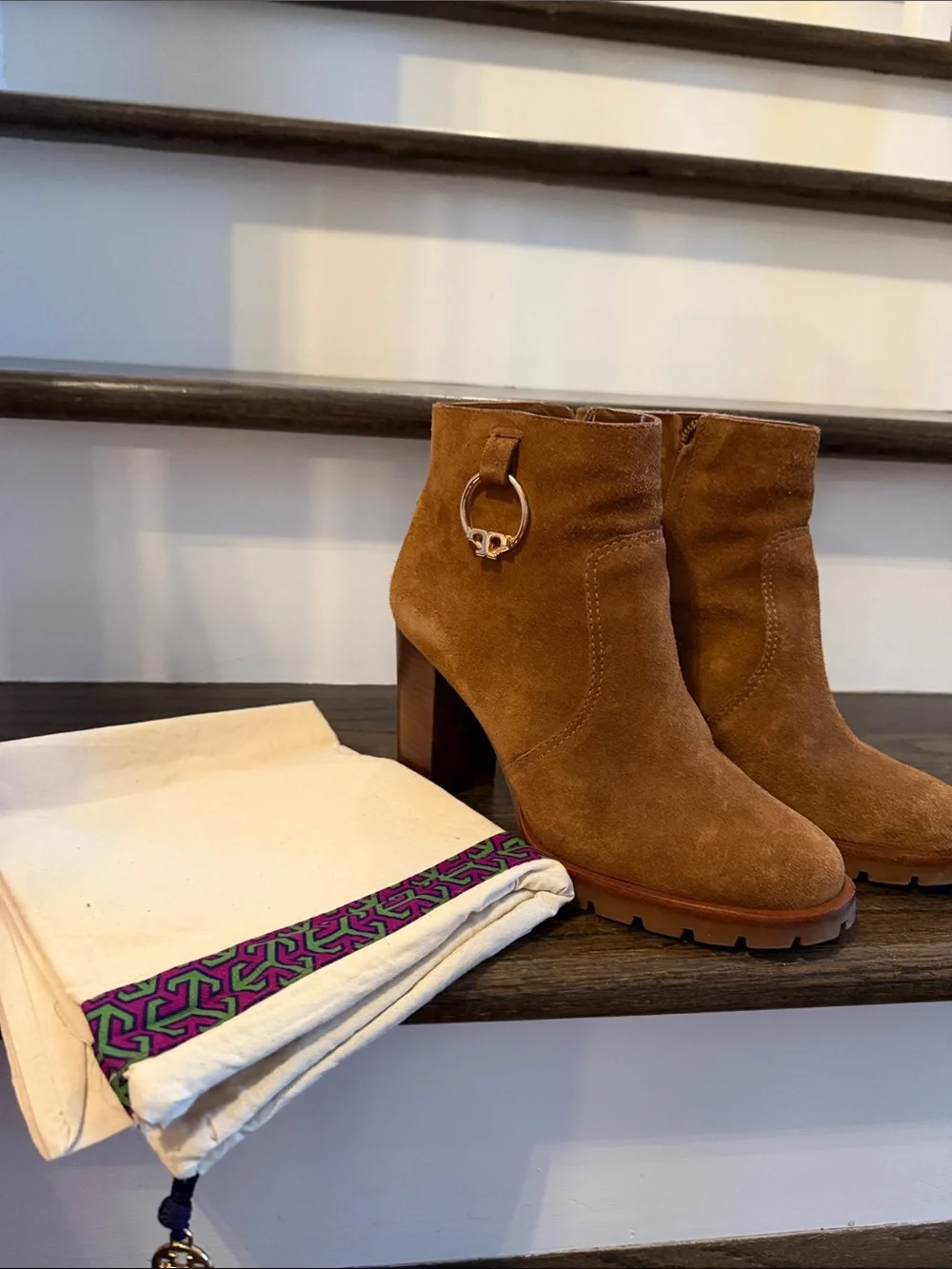 Tory Burch Women’s Suede Ankle Boot with Block Heel - Brown